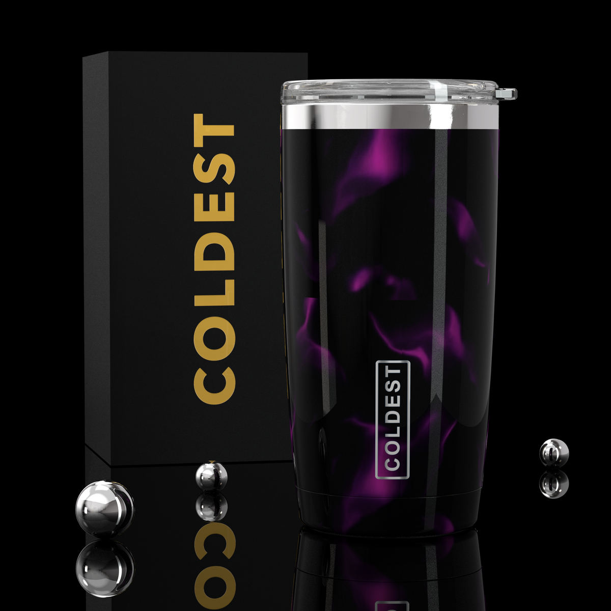 Coldest 20 oz Tumbler v2 hydration bottle with black matte finish and stainless steel body, featuring a spill-proof lid.