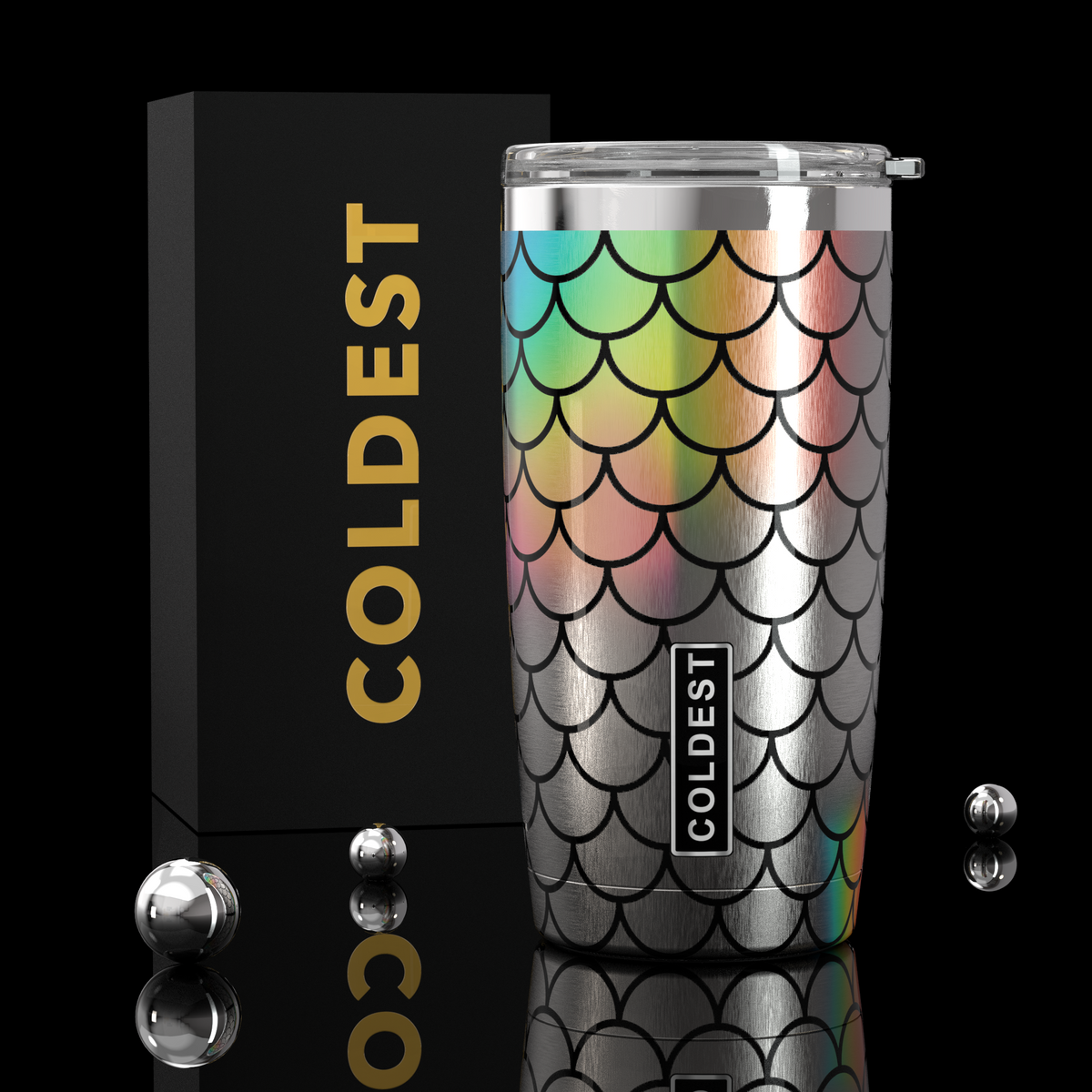 Coldest 20 oz Tumbler v2 hydration bottle with a moonlight mermaid design, stainless steel insulated drinkware for cold beverages