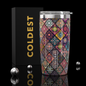Coldest 20 oz Tumbler v2 hydration bottle with mosaic bloom design, stainless steel, double-wall insulation, and spill-proof lid.
