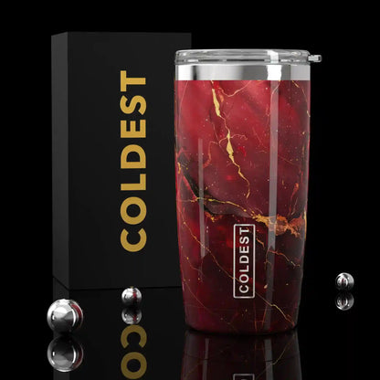 Coldest 20 oz red Luna hydration tumbler with a sleek design, stainless steel body, and spill-resistant lid.
