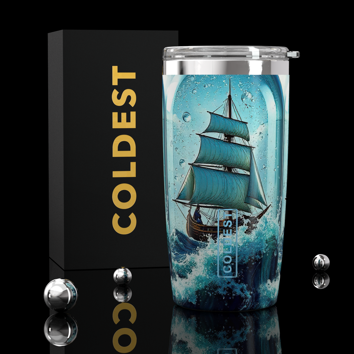Coldest 20 oz Tumbler v2 hydration bottle with black lid and stainless steel body, designed for keeping drinks cold or hot.