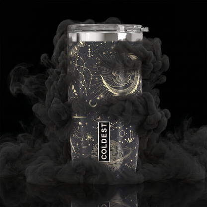 Coldest 20 oz Tumbler v2 hydration bottle with a vibrant Big Bang Hype design, stainless steel, and spill-resistant lid.