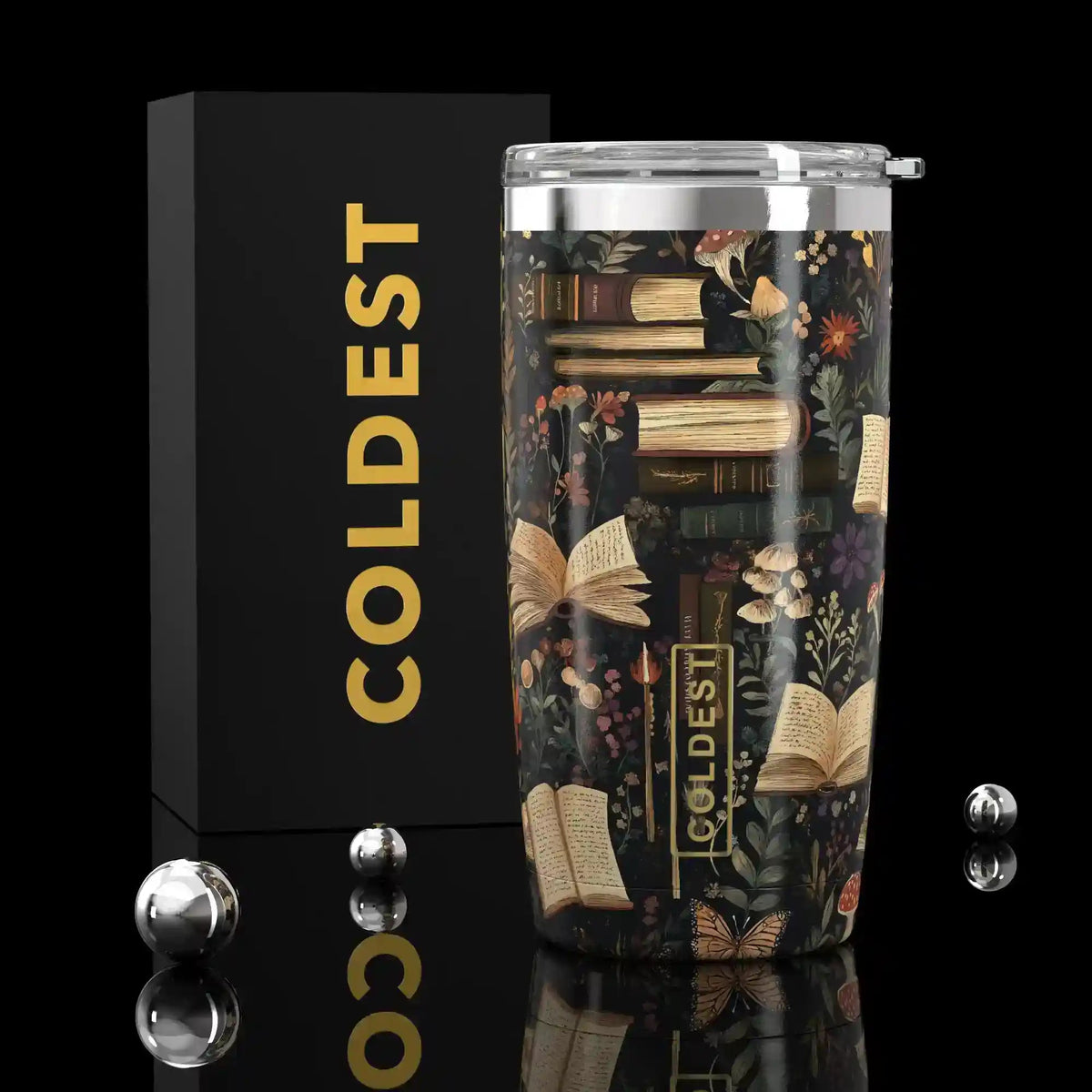 Coldest 20 oz Tumbler v2 hydration bottle with stainless steel finish, featuring a clear lid and ergonomic design for hot and cold drinks.