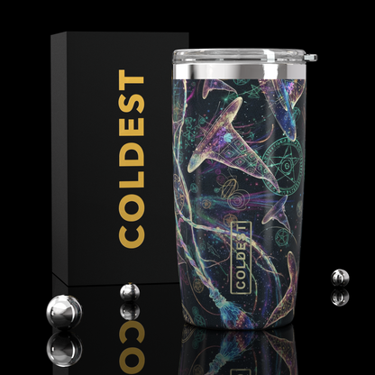 Coldest 20 oz Tumbler v2 hydration bottle with wizard sky design, stainless steel body, and spill-proof lid for cold drinks.