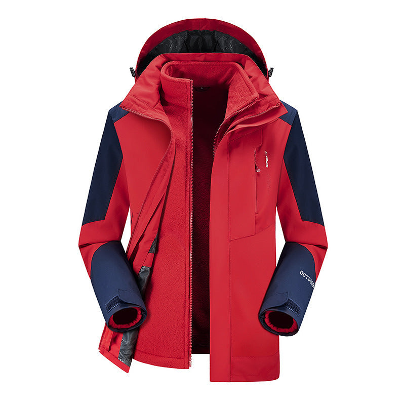 Plus-size outdoor two-piece windproof 3-in-1 jacket in layered design