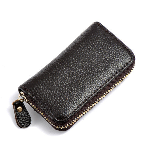 Leather men's card holder and car key case in black, compact bifold design with key ring and card slots