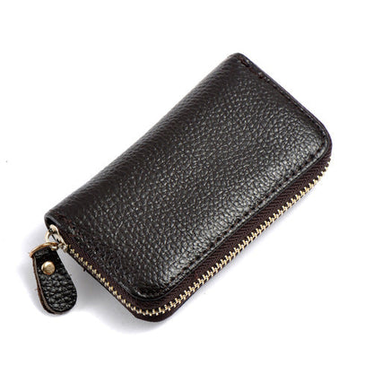 Leather men's card holder and car key case in black, compact bifold design with key ring and card slots