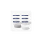 Set of 12 grey round glass storage containers with lids, 4 cups (32 oz), durable glassware by Dura Living.