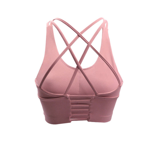 Vest-style yoga fitness bra with racerback design, shown from the front