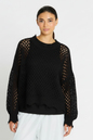 Pima Cotton Hamptons Crewneck Crochet Sweater - Black