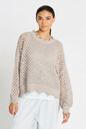 Pima Cotton Hamptons Crewneck Crochet Sweater - Putty