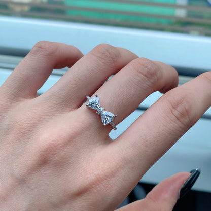 S925 sterling silver bow women's ring with a delicate polished design