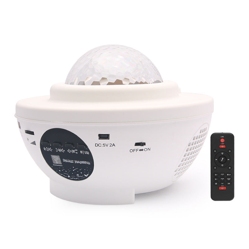 LED Bluetooth music projector light displaying colorful ambient patterns and starry effects