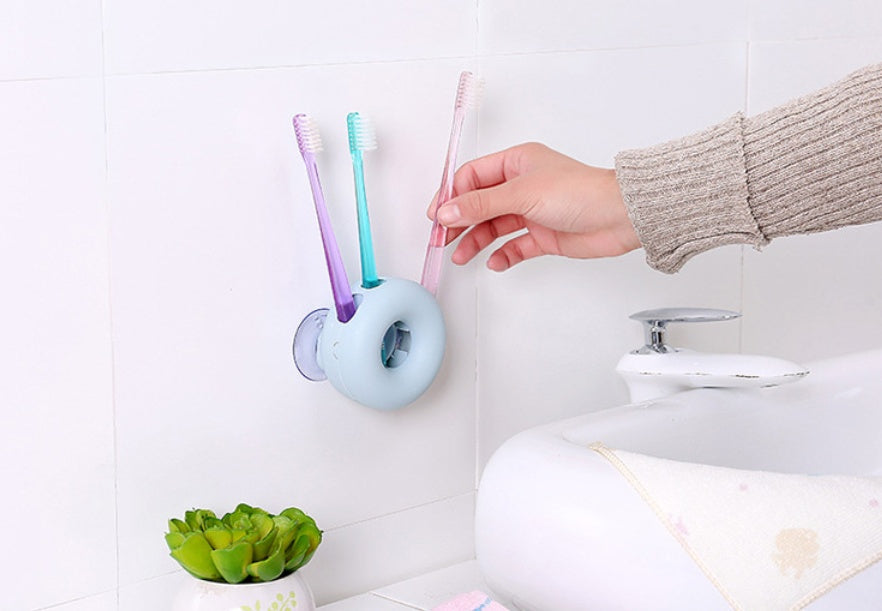 Suction wall toothbrush holder for bathroom storage, white plastic design