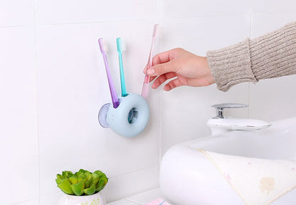 Suction wall toothbrush holder for bathroom storage, white plastic design