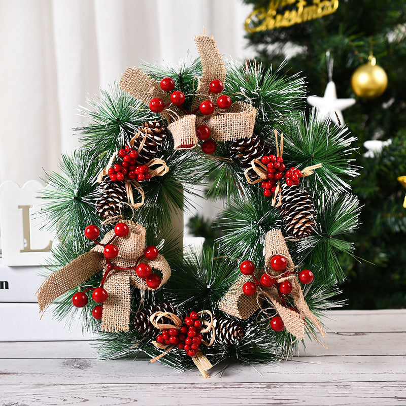 Christmas artificial pinecone and red berries wreath for front door or window decoration