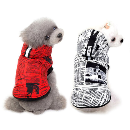 Newspaper print cotton pet clothes for dogs and cats, lightweight black-and-white design