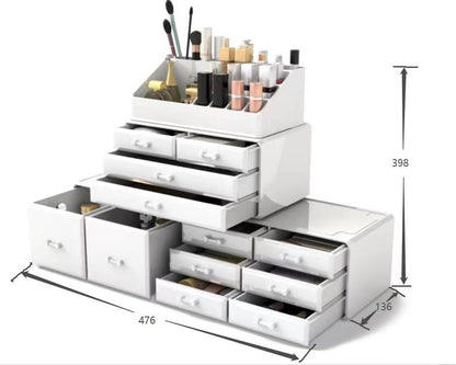 Household fashion cosmetics storage box with organized compartments for makeup and beauty essentials