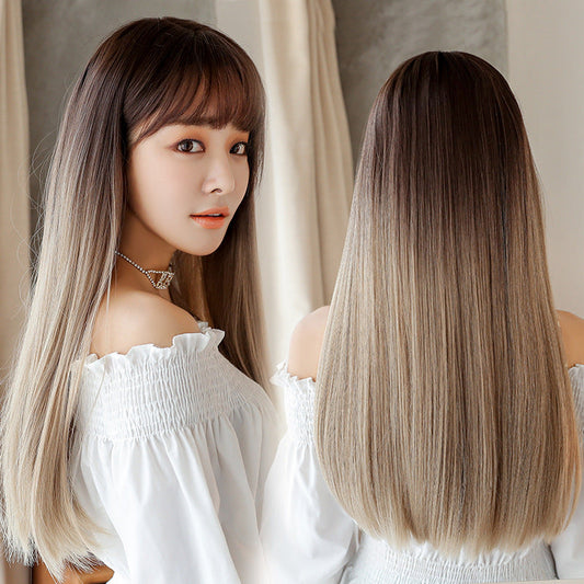 Long straight realistic hair wig made from chemical fiber for fashion styling