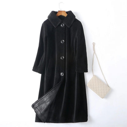 Women's new style sheep shearing loose fur coat in a plush natural beige finish