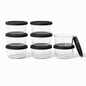 Set of 16 Dura Living glass storage containers with black lids, 1 cup (8 oz) round glassware for kitchen organization.