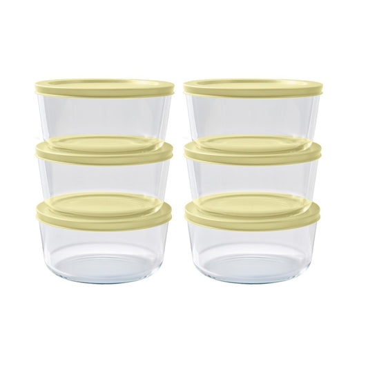 Dura Living 12-piece round glass storage containers with lids, 4 cups (32 oz), sunlight yellow, transparent glassware for kitchen storage