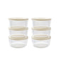 Dura Living 12-piece round glass storage containers with lids, 4 cups/32oz, in warm beige, for kitchen organization and food storage.