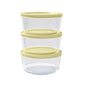 6 Piece Set (4 Cup / 32Oz) Round Glass Storage Containers With Lids, Sunlight Yellow