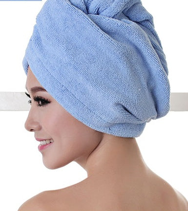 Women's absorbent hair dryer cap and dry hair towel in soft fabric for convenient hair drying