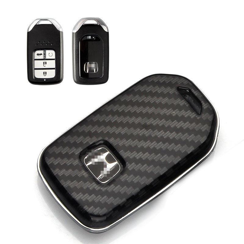 Carbon fiber car key cover shell with buckle, close-up view