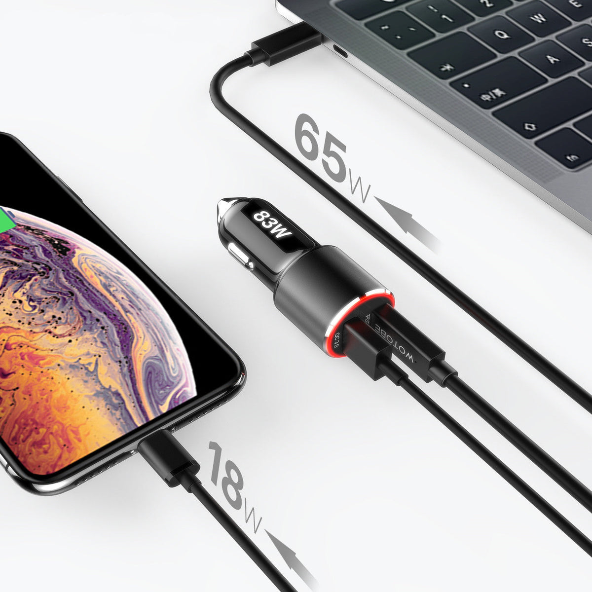 83W car charger by My Store with compact design and USB charging ports