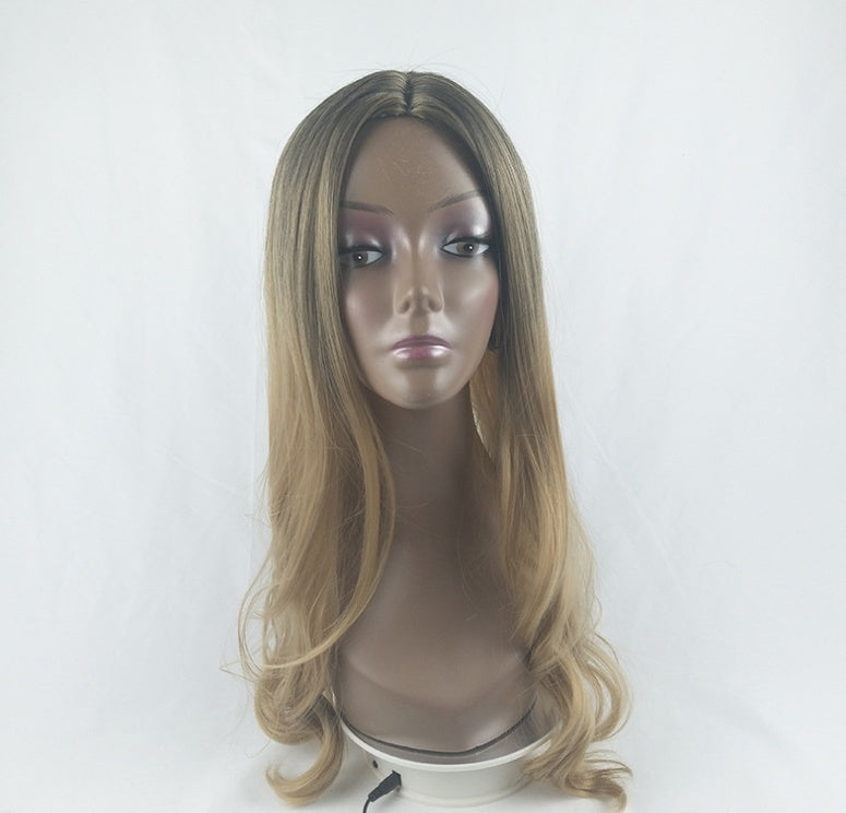 Long curly gradient anime explosion wig for women, styled synthetic hair in vibrant multicolor tones
