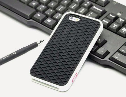 Waffle sole silicone phone case in textured white silicone with raised tread pattern