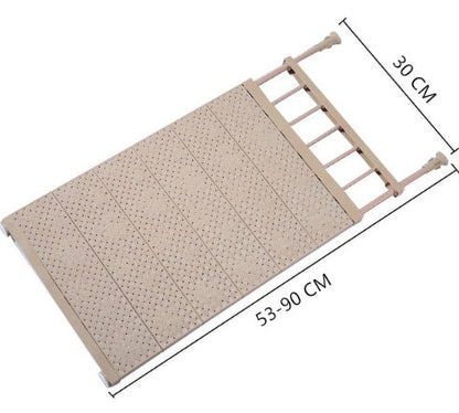 Space-saving adjustable wall-mounted kitchen storage rack in a compact closet organizer design
