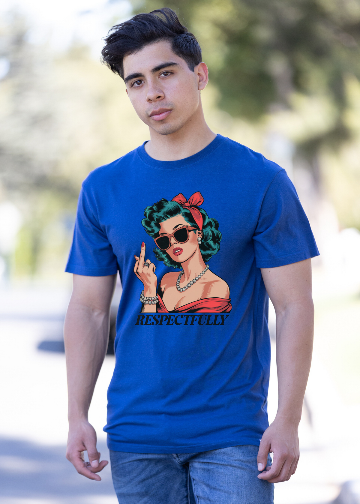 Unisex bamboo and cotton graphic T-shirt with a respectful middle finger design by Spun Bamboo, men's printed t-shirt.