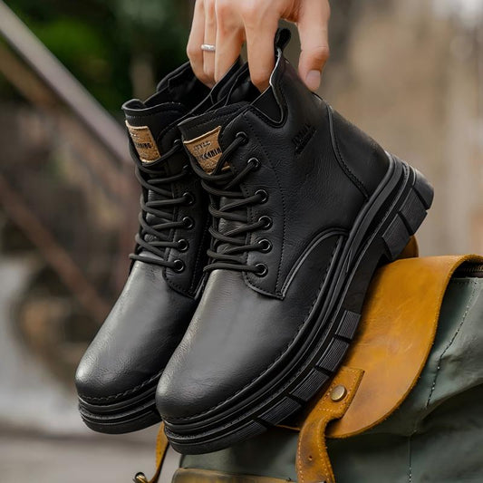 Men's autumn high-top Martin boots, British-style casual leather short work boots with anti-slip soles