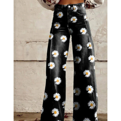 Women's thin faux denim straight-leg pants by My Store, blue denim-style trousers