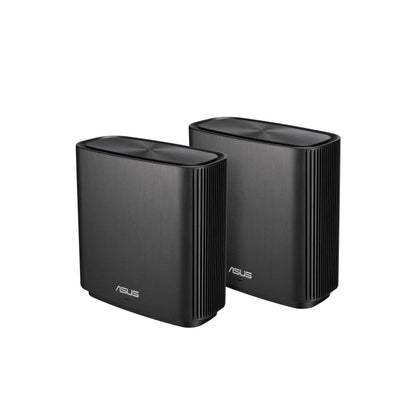 ASUS ZenWiFi AC Whole-Home Tri-Band Mesh System in charcoal, two units with gigabit ports and WiFi coverage up to 5400 sq.ft.