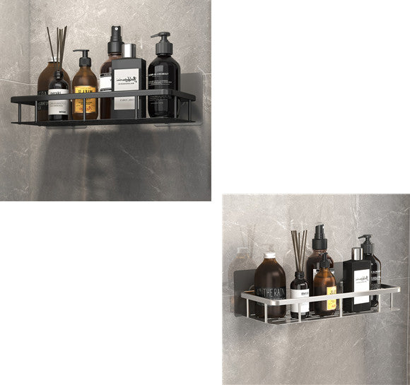 Black rectangular space aluminum wall shelf for bathroom or kitchen, dual-use hanging storage rack