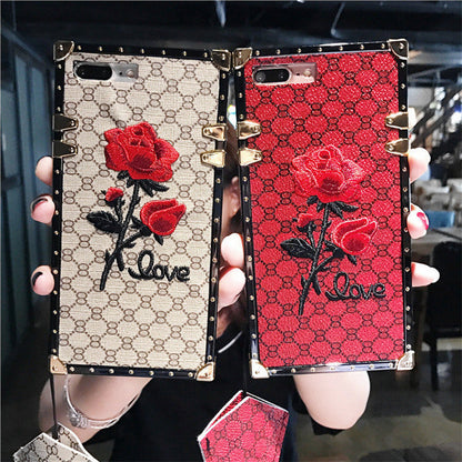 3D rose embroidered iPhone case compatible with Apple devices
