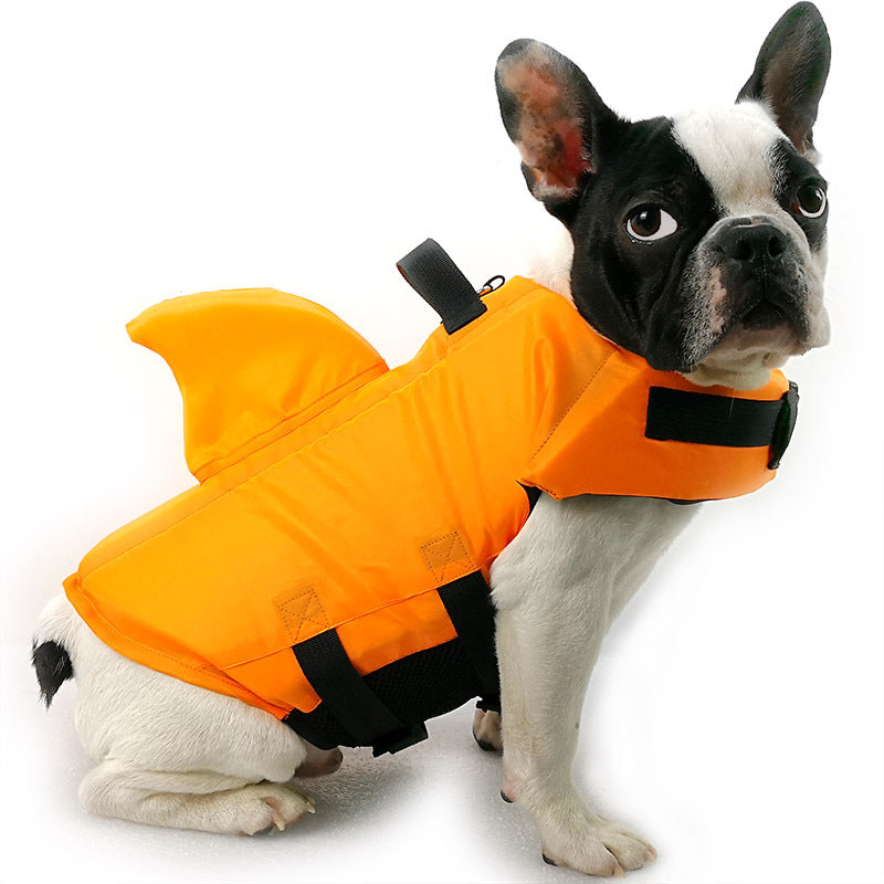 Dog Life Vest Summer Shark pet life jacket, blue shark design with adjustable straps and top handle