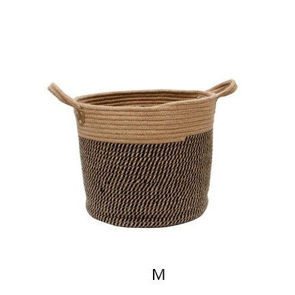 Cotton linen storage laundry basket with a simple woven design and sturdy handles