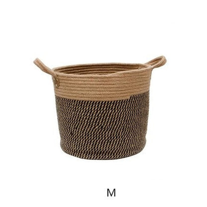 Cotton linen storage laundry basket with a simple woven design and sturdy handles