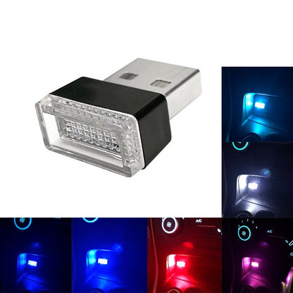 Small USB car indoor night light in compact design, shown illuminated for use inside vehicles