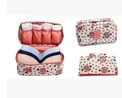 Travel underwear organizer bag with multiple compartments for neatly packing undergarments