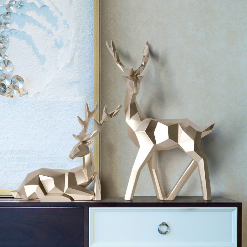 Resin deer sculpture statue figurine, modern home decor table ornament in a decorative deer design