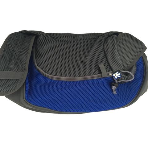Shoulder pet bag outdoor carrier messenger backpack in black fabric with adjustable straps