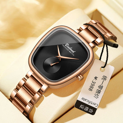 Women's waterproof stainless steel quartz watch with a sleek silver-tone case and bracelet band