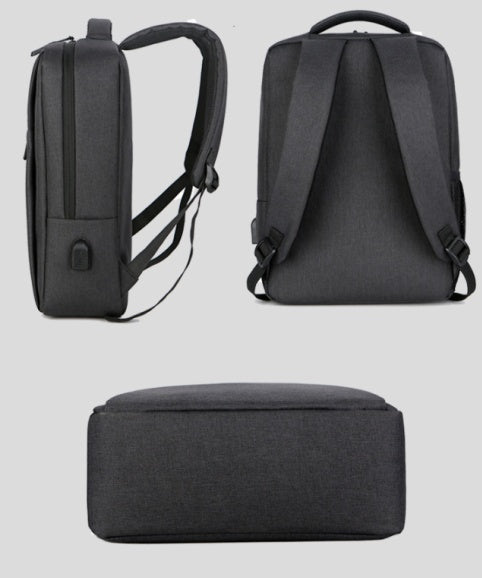 Waterproof shockproof rechargeable backpack laptop bag in black with padded compartments