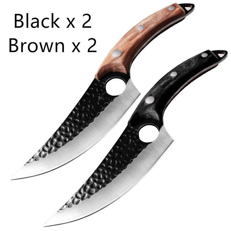 Small scimitar meat boning and skinning knife for slaughtering and butchering pigs